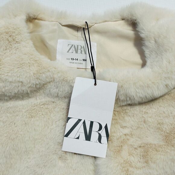 Girls Zara Faux Fur Cream Layering Trendy Warm Vest Pockets SZ 13/14 Year NEW - Picture 4 of 12